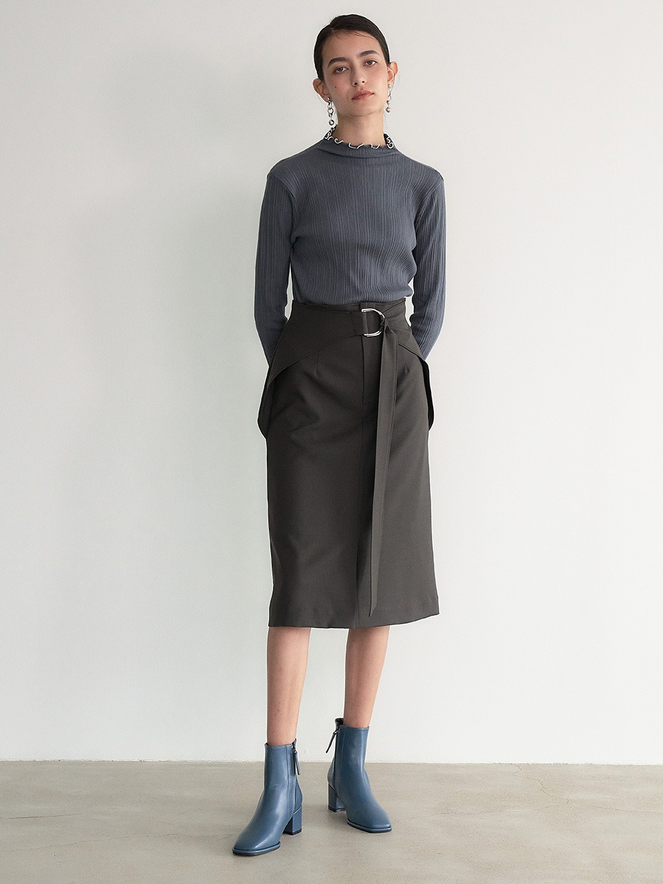 004 D Belted Midi Wrap Skirt (Deep Brown)